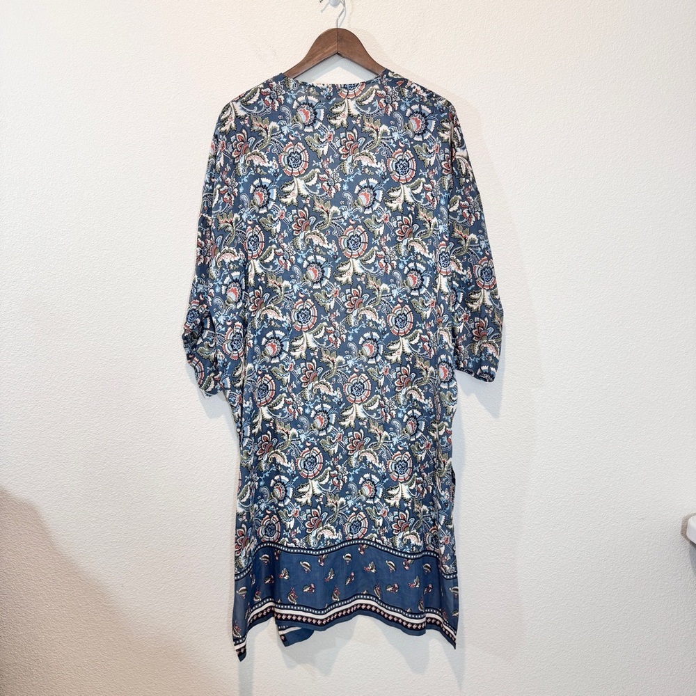 Boho Paisley Midi Duster Kimono Cottagecore Floral Open Front Cardigan M L Loft - Picture 7 of 7